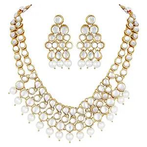 Peora 18K Gold Plated Indian Traditional Kundan Necklace With Earrings Jewellery Set for Women