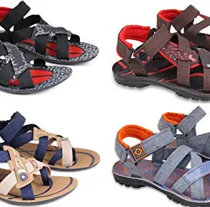 Fabbmate Men's Combo Pack Of 4 Sandals (212-BLKRD-213-BRNRD-214-BG-215-BLOR)