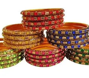 Multicolor Colored Traditional Bangles Kada for Women & Girls on Traditional & Festive Occasion (mlti-pack-6-color, 2.4)