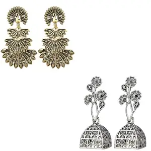 Fashion Frill Floral Earrings For Women & Girls Golden Plated |Traditional||Stylish |Jhumka |Oxidised|Drop Earing Combo Set