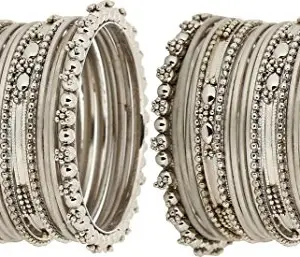 JDX Traditional Wedding Silver-Plated Bangles Bracelets Set for Women (6.30 cm)