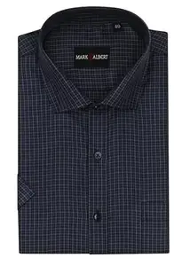 MARK & ALBERT Men's Half Sleeves Regular Shirt Navy