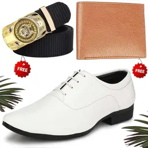 Vitoria Men's Fashionable PU Formal/Party Shoes | Shoes Combo with Free Wallet & Belt | Stylish & Comfortable | Ideal for Office, Casual Outings, Parties (6965_RT-Tan-1006) (Multicolor)(Size: 10UK)