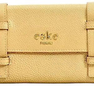 eske Brigitte - Envelope Wallet - Genuine Leather - Holds Cards, Coins and Bills - Compact Design - Pockets for Everyday Use - for Women (Light Gold Cosmos) (Light Gold)