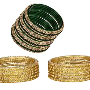Colorful Glass Bangles/Kada Set Combo Ornamented With Colourful Chips & Beads_D756 (AkBang2-HA1.d_bang)