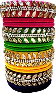 GOELX Festive Offer : Elegant & Beautiful Handcrafted Designer Kundan Bangles Set of 12 for Women in Neon Colors - 2.4