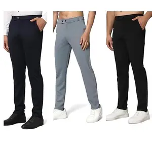 Manvi Fashion Hub Men's Solid Lycra Slim Fit Stretchable Casual Wear Comfortable Formal Trousers Pants Model 25.7 PantLycra 4 COMBO3 Size 32