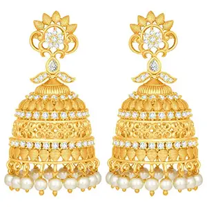 Peora Gold Plated CZ Pearl Jhumka Jhumki Earrings for Women Girls