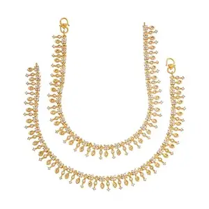Kushal's Fashion Jewellery White Gold Plated Ethnic Zircon Payal/Anklet - 410385