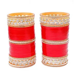 T4 Jewels American Diamond Red Designer Golden And Silver Stones Bridal Chuda/Wedding Chura Punjabi Wedding Set For Women & Girls -(CH154167)_2.10