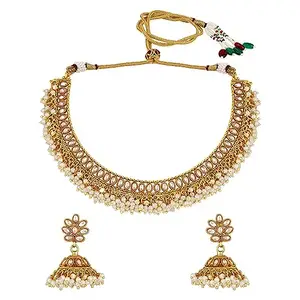 NIHA IMMITATION JEWELLERS Splendid Pearl Guchha 1 Gram Micro Gold Plated Choker Necklace Set For Women