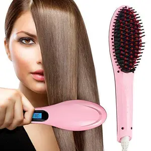 Dwija Enterprise Hair Electric Comb Brush 3 in 1 Ceramic Fast Hair Straightener Comb Brush For Women's Hair Straightening Brush with LCD Screen,Comb Hair Straightener For Women (Pink)
