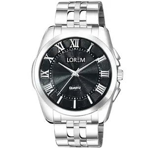 LOREM Premium Black 3D Roman Stainless Steel Analog Watch for Men LR125