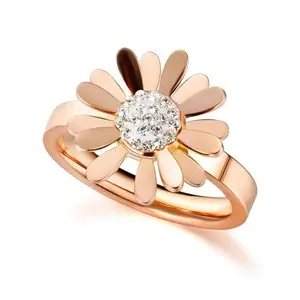 MYKI Regal softness Sunflower Diamond Rosegold Ring For Women & Girls