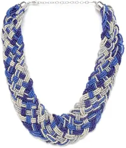 RICHEERA Blue Off-White Beaded Braided Necklace