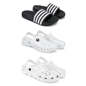 Lightweight,Classic SliderSandals with Clogs for Men-Combo(3)-3024-3145-3057-8 White-5348