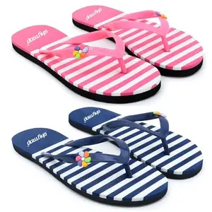 Skytrap Women Pink, Blue Rubber Slippers Flipflop Combo of 2 (numeric 8)
