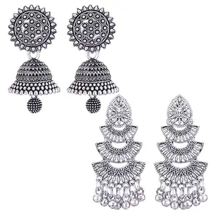 MEENAZ Earrings for women fashion jhumka oxidised Silver Earrings for women Combo chandbali pearl stylish Butterfly jhumkas traditional Jhumki Peacock Earrings For girls South Temple Ear Rings -M337