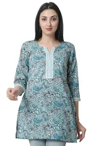Janakdulari Fashion Women Cotton Printed Top (JDC-211-BLUE-L)