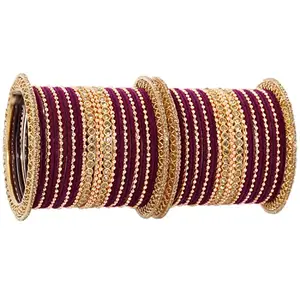 NMII Non-Precious Metal with Base Metal and Studded with Zircon Gemstone or Rosegold Ballchain Glossy Finished Traditional Bangles/Chuda set for Women and Girls, (Purple_2.6 Inches), Pack Of 60 Bangle
