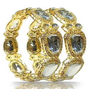 BANGLESKART Metal Traditional Kundan Bangles for Girl and Women (Pack of 2) - Golden Color
