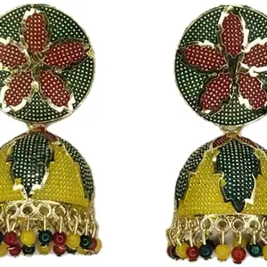 Multicolour Traditional Jhumki Earrings for Women and Girls (Green, Red Yellow)