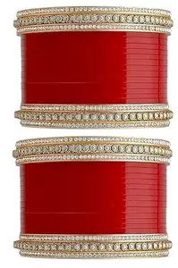 BANGLESKART Bridal Punjabi Chura Wedding Red/Golden Chuda Set for Marriage for Girls and Women, Latest small Chooda Gives you Royal look.