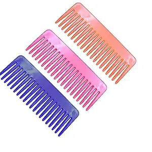 Chillatai Combo Multi colour Wide Teeth Shampoo Hair Combs Sets For Girls and Woman, 6 cm wide x 16 cm Length Pack of 3 Wide Hair Combs