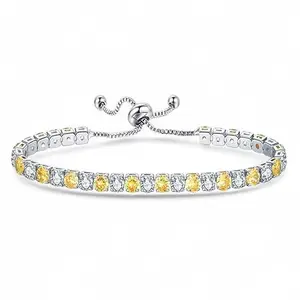 Jewels Galaxy Silver Plated Round Cut Cubic Zirconia Yellow & White Matrix Tennis Bracelet