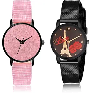 NIKOLA Style Analog Pink and Black Color Dial Women Watch - GM328-G525 (Pack of 2)
