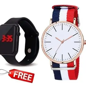 WATCHSTAR New Design Leather Strap Analog Watch and Rubber Strap Digital Watch Free for Girls(SR-608) AT-608