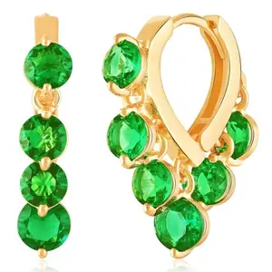 Peora Gold Plated Green Crystal Studded Stylish Hoop Earrings Fancy Fashion Jewellery Gift for Girls & Women