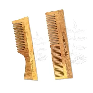 Ritam Naturals Kacchi Neem Wood Comb | Treated with Neem Oil & Natural Herbs | Boosts Hair Growth, Controls Hairfall & Dandruff | Gentle on Scalp | Unisex | Fine Tooth & Dual Tooth