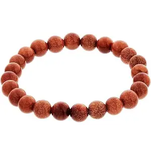 RRJEWELZ Natural Goldstone Round Shape Smooth Cut 8mm Beads 7.5 inch Stretchable Bracelet for Healing, Meditation, Prosperity, Good Luck | STBR_03529