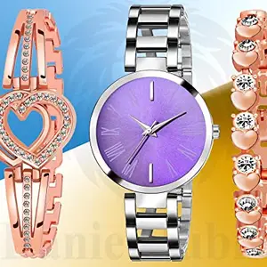 HC HARMI CREATIVE Harmi Creative Women Formal Round Analog Stainless Steel Watch (Pack of 3) (Purple) HC 404