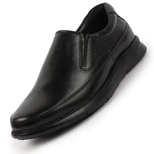 FAUSTO FST KI-486 BLACK-42 Men's Black Genuine Burnish Leather Formal Dress Slip On Flat Heel Shoes for Office|Work|Loafer|Half Shoes|Cut Shoe (8 UK)