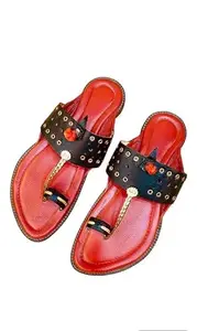 Khaal Karagiri Soft Leather Kapshi Kolhapuri Chappals for Men, Ethnic Slippers, Stylish & Comfortable Handcrafted, Unique & Traditional Design With Anti SKid Sole (Red)(Size: UK 10)