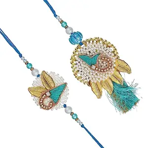 Handicraft Bazarr Rakhi For Bhai Latest New Rakhi Design For Men & Women Pair Rakhi Combo - Silk Thread Work With Beads/Pearl Rakhi For Bhai/Brother/Bhaiya