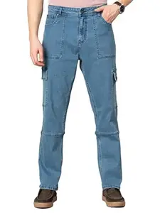 The Pant Project Relaxed Fit Stretchable Denim Cargo Jeans for Men | Mens Stylish Denim Cotton Jeans