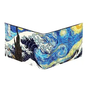 Supervek Starry Night Great Wave Wallet, Van Gogh Paper Slim Wallet for Men Women - Vegan Novelty Gifts Men's Card Wallets - Mens Wallet Purse Gifts for Him Her Boys Gents - RFID Blocking