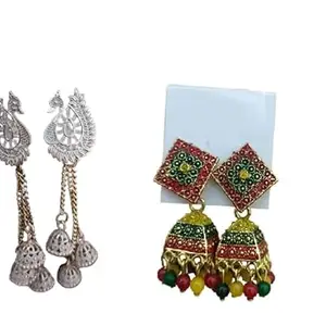 Ethnic style Multicolour Jhumka Earrings For women & girls - Long-lasting earrings (pack 2)