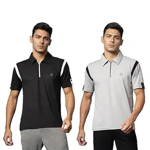 CHKOKKO Gym Tshirt for Men Workout Activewear Man T-Shirts Polo Neck Zipper Regular Fit Half Sleeves for Sports Running Yoga Training Activities
