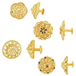 MEENAZ Earrings For Women girls Combo Set Pack Traditional Temple 1 One Gram Gold 18k Copper Brass Ruby Meenakari South Indian Screw Back Studs Tops Stud Fashion Stylish Hoop Bali Ear rings combo-M54