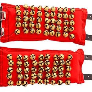 Raj Bharatham Salangai/Ghungroo/Anklet Bells for Bharathanatyam, Kathak, Kuchipudi Dance. Made with Leather and Rexine (5 Rows x 9 Column) Color- Red