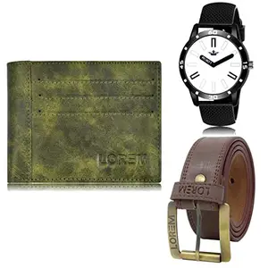 LOREM Mens Combo of Watch with Artificial Leather Wallet & Belt FZ-LR57-WL17-BL02