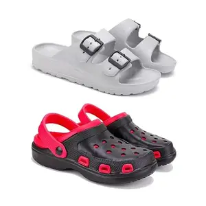 WINGSCRAFT Lightweight,Classic Slider || Sandals with Clogs for Men-Combo(2)-3114-3017-10 Red-1773