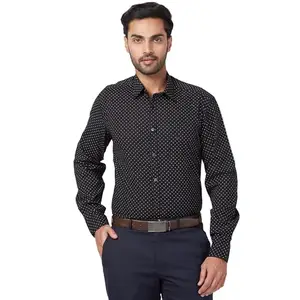 Parx Men's Slim Fit Print Pattern Pure Cotton Full Sleeve Semi Cut Away Collar Casual Shirt (Size: 44)-XMSS13736-K8 Black