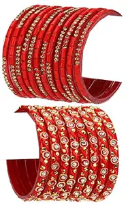 Colorful Glass Bangle/Kada Set Combo Ornamented With Colourful Chips & Beads_G1903 (AkBang2-XU1.c_bang)