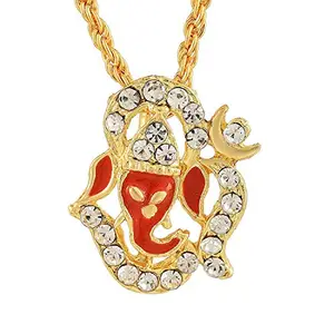 DULCI® Gold Tone Lord Ganesh/Vighnharta/Ganesha Religious Charm Locket Pendant Necklace Temple Jewelry for Men Women