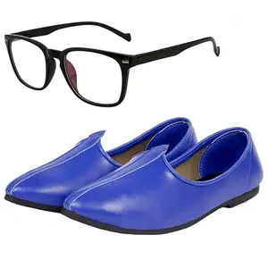 Vitoria Fashionable Trendy Men's Synthetic Leather Slip-On Jutti with Free Unisex Sunglasses/Blue Shoes/Ethenic Shoes/Traditional Dress Shoes/Party Shoes/Size-11